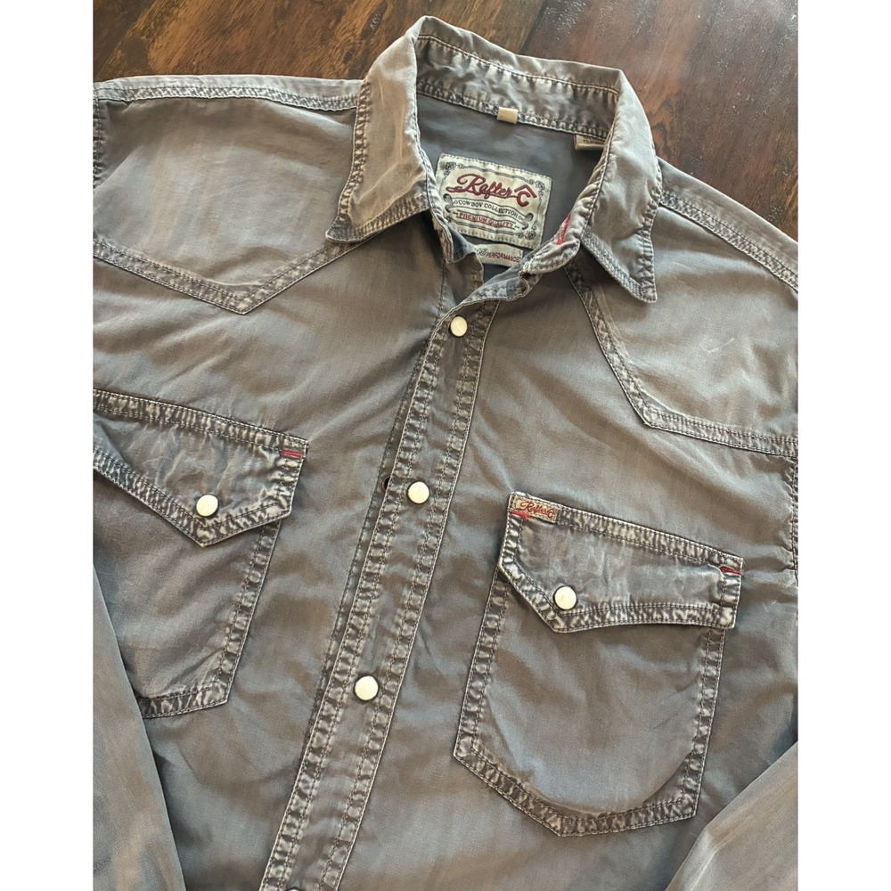 Rafter C Cowboy Collection Mens Grey Pearl Snap Western Shirt Size S